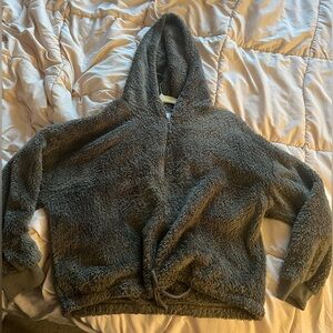 Cozy green slightly cropped Fleece Hoodie